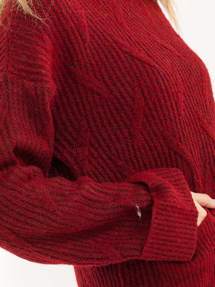 WOMEN'S LONG SLEEVE MOCK NECK FRONT POCKETS KNIT PULLOVER SWEATER