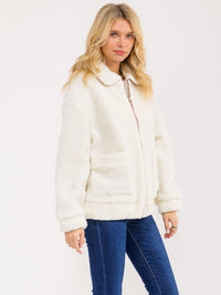 WOMEN'S LONG SLEEVE ZIP UP FRONT POCKETS SHERPA JACKET