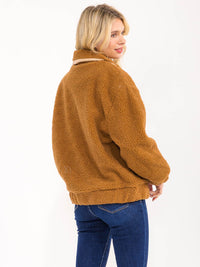WOMEN'S LONG SLEEVE ZIP UP FRONT POCKETS SHERPA JACKET