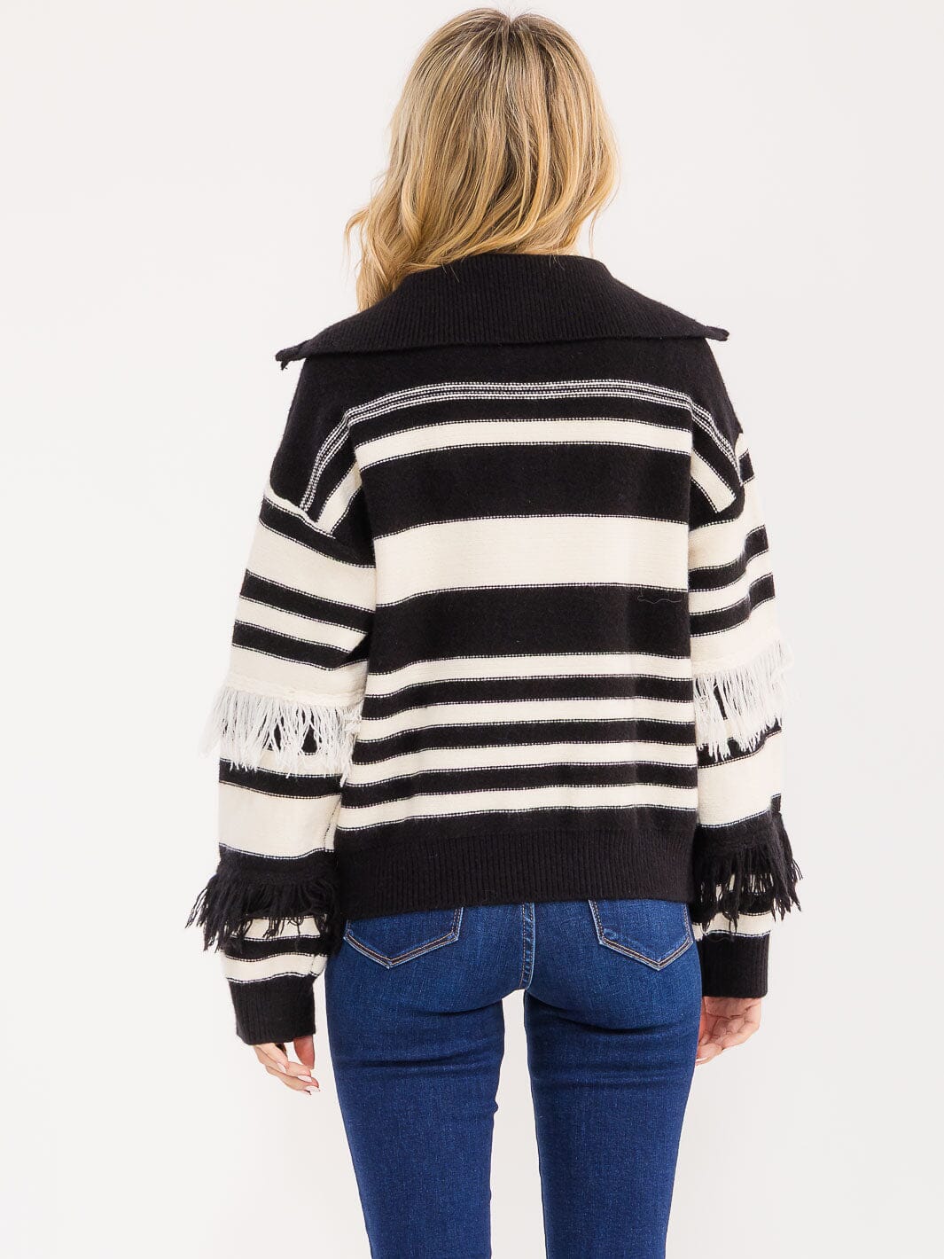 WOMEN'S LONG SLEEVE ZIP UP COLORBLOCK DETAILED PULLOVER SWEATER