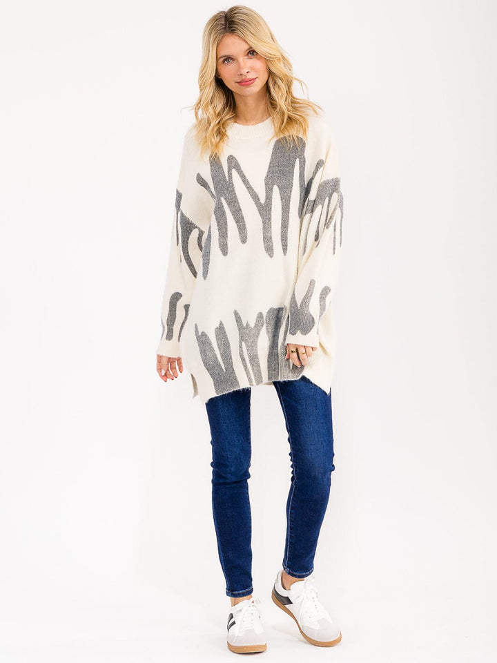 WOMEN'S LONG SLEEVE PRINTED PULLOVER SWEATER