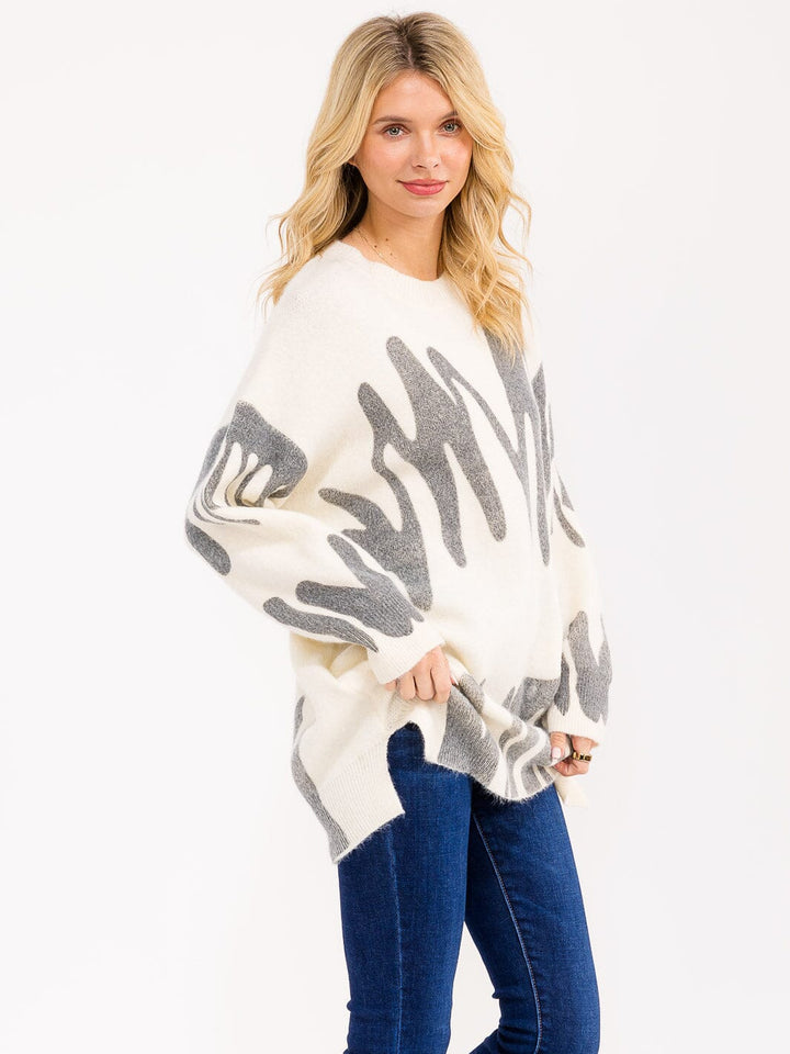 WOMEN'S LONG SLEEVE PRINTED PULLOVER SWEATER
