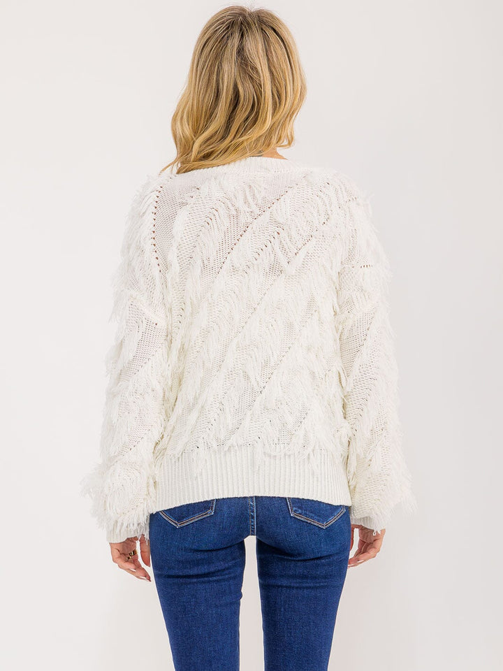 WOMEN'S LONG SLEEVE DETAILED KNIT PULLOVER SWEATER