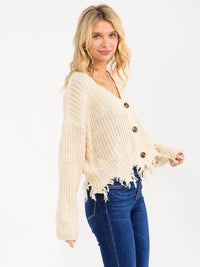 WOMEN'S LONG SLEEVE BUTTON UP TRIM DETAILED KNIT SWEATER