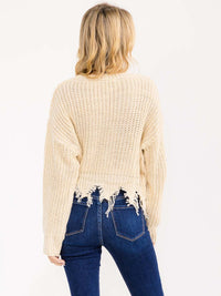 WOMEN'S LONG SLEEVE BUTTON UP TRIM DETAILED KNIT SWEATER