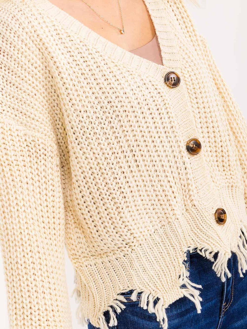 WOMEN'S LONG SLEEVE BUTTON UP TRIM DETAILED KNIT SWEATER