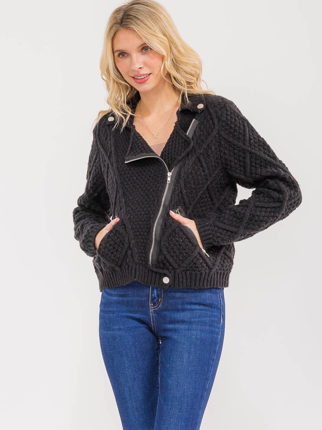 WOMEN'S LONG SLEEVE ZIP UP FRONT FRONT POCKETS JACKET