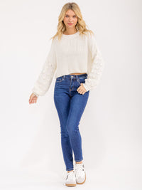 WOMEN'S LONG SLEEVE DETAILED KNIT PULLOVER SWEATER