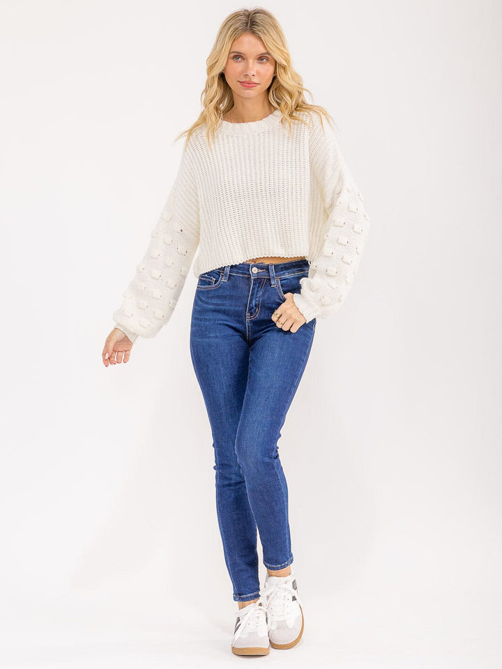 WOMEN'S LONG SLEEVE DETAILED KNIT PULLOVER SWEATER