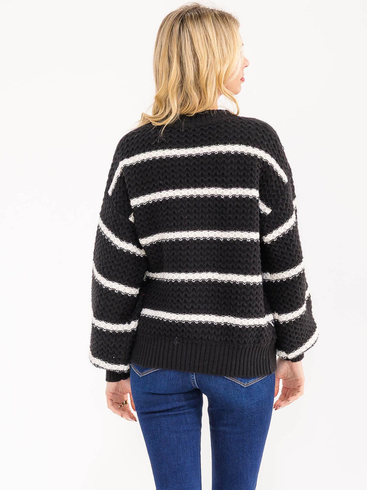 WOMEN'S LONG SLEEVE STRIPES KNIT PULLOVER SWEATER