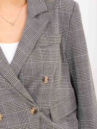 WOMEN'S LONG SLEEVE BUTTON CLOSURE FRONT POCKETS PLAID BLAZER