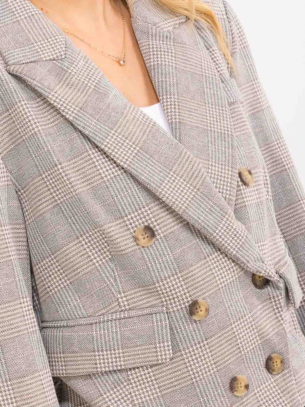 WOMEN'S LONG SLEEVE BUTTON CLOSURE FRONT POCKETS PLAID BLAZER