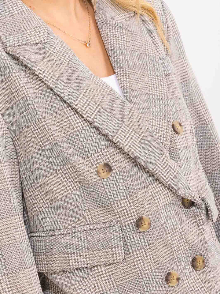 WOMEN'S LONG SLEEVE BUTTON CLOSURE FRONT POCKETS PLAID BLAZER