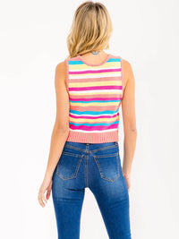 WOMEN'S SLEEVELESS COLORBLOCK KNIT CHERRY DETAILED TANK TOP