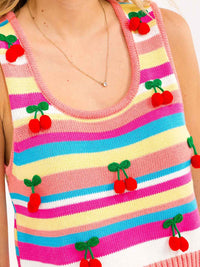 WOMEN'S SLEEVELESS COLORBLOCK KNIT CHERRY DETAILED TANK TOP