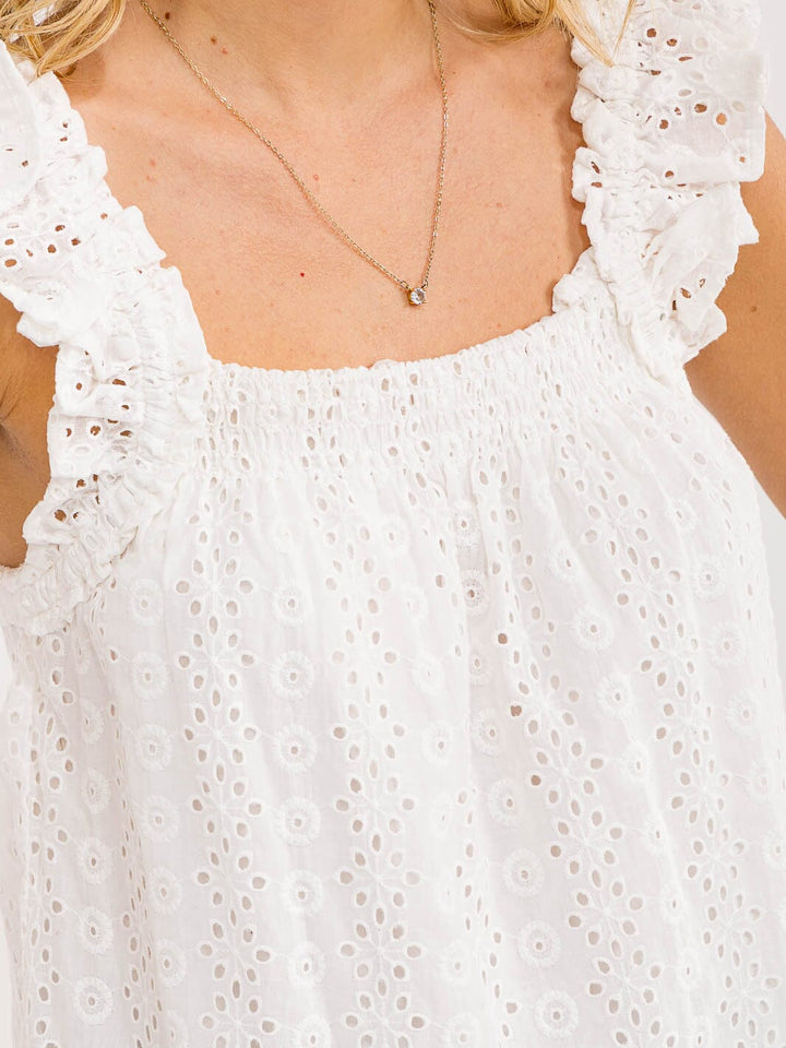 WOMEN'S SLEEVELESS SQUARE NECK EYELET TANK TOP