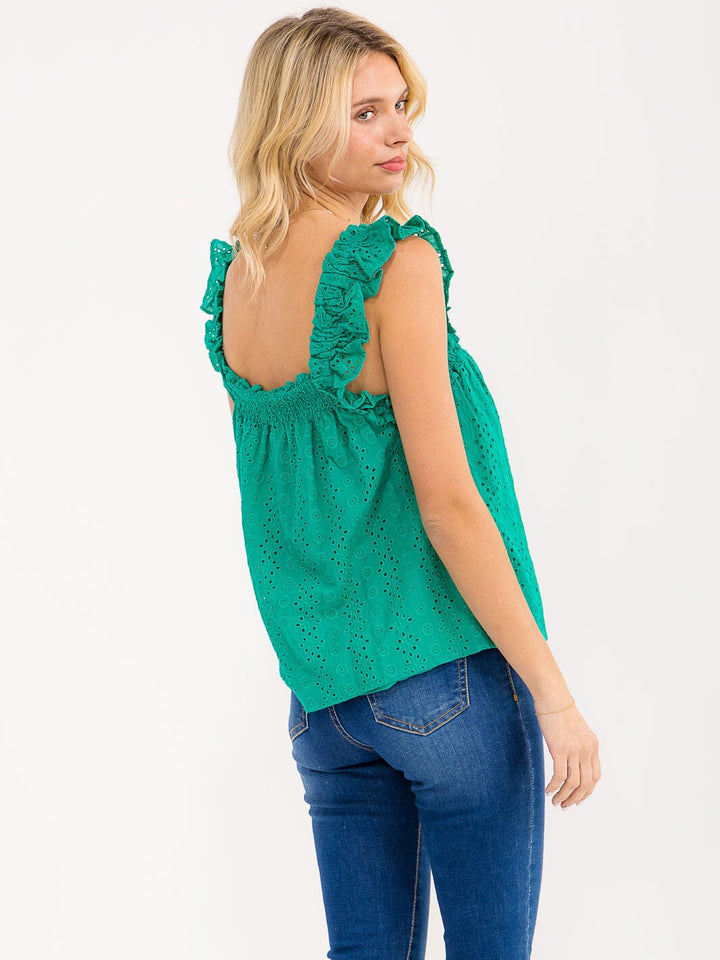 WOMEN'S SLEEVELESS SQUARE NECK EYELET TANK TOP