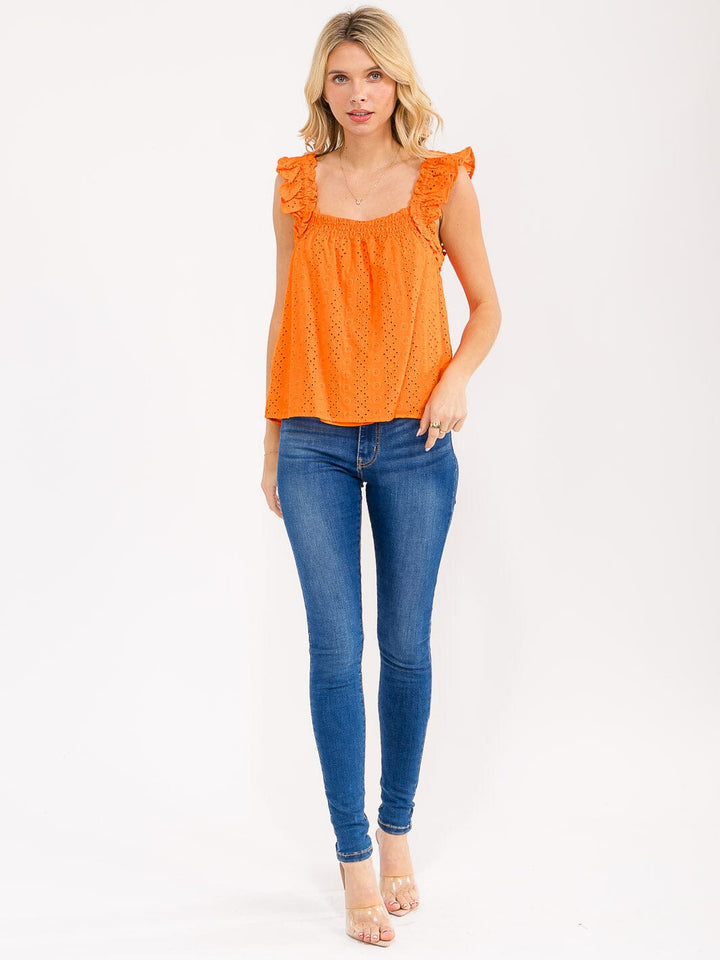 WOMEN'S SLEEVELESS SQUARE NECK EYELET TANK TOP