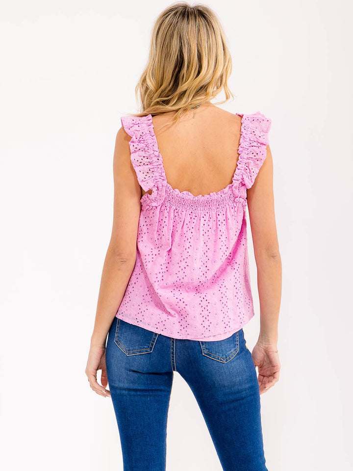 WOMEN'S SLEEVELESS SQUARE NECK EYELET TANK TOP