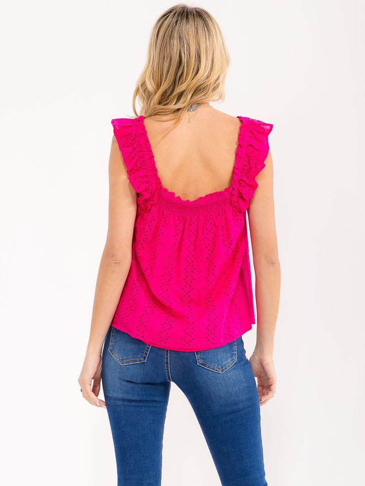 WOMEN'S SLEEVELESS SQUARE NECK EYELET TANK TOP