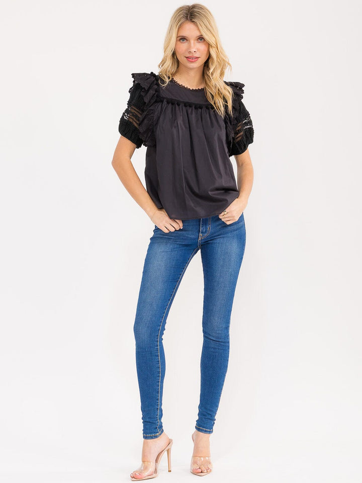 WOMEN'S SHORT SLEEVE RUFFLE TUNIC TOP