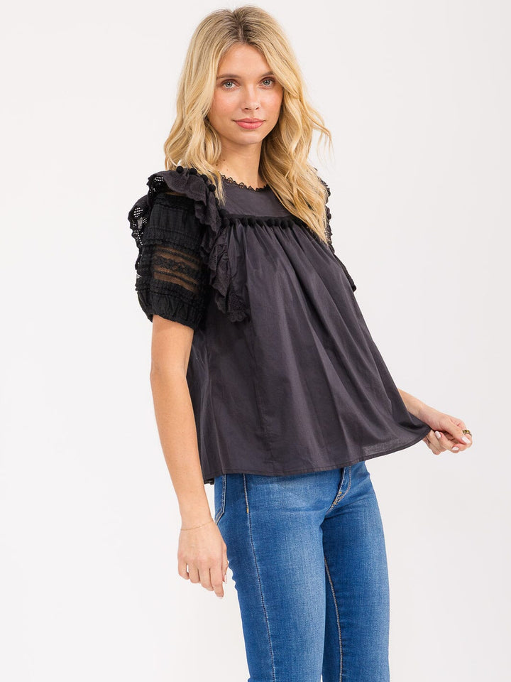 WOMEN'S SHORT SLEEVE RUFFLE TUNIC TOP
