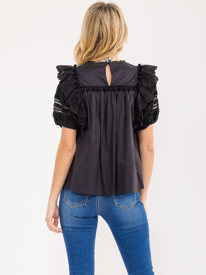 WOMEN'S SHORT SLEEVE RUFFLE TUNIC TOP