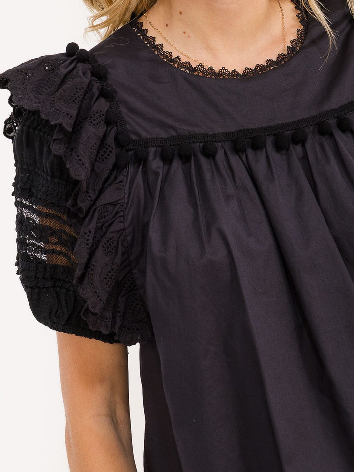 WOMEN'S SHORT SLEEVE RUFFLE TUNIC TOP