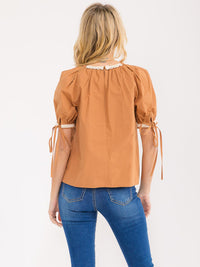 WOMEN'S SHORT PUFF SLEEVE TRIM DETAILED TOP