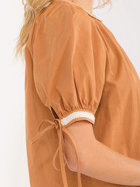 WOMEN'S SHORT PUFF SLEEVE TRIM DETAILED TOP