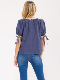WOMEN'S SHORT PUFF SLEEVE TRIM DETAILED TOP