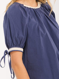 WOMEN'S SHORT PUFF SLEEVE TRIM DETAILED TOP