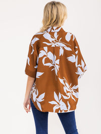 WOMEN'S SHORT SLEEVE BUTTON CLOSURE FRONT POCKET FLORAL OVERSIZED SHIRT