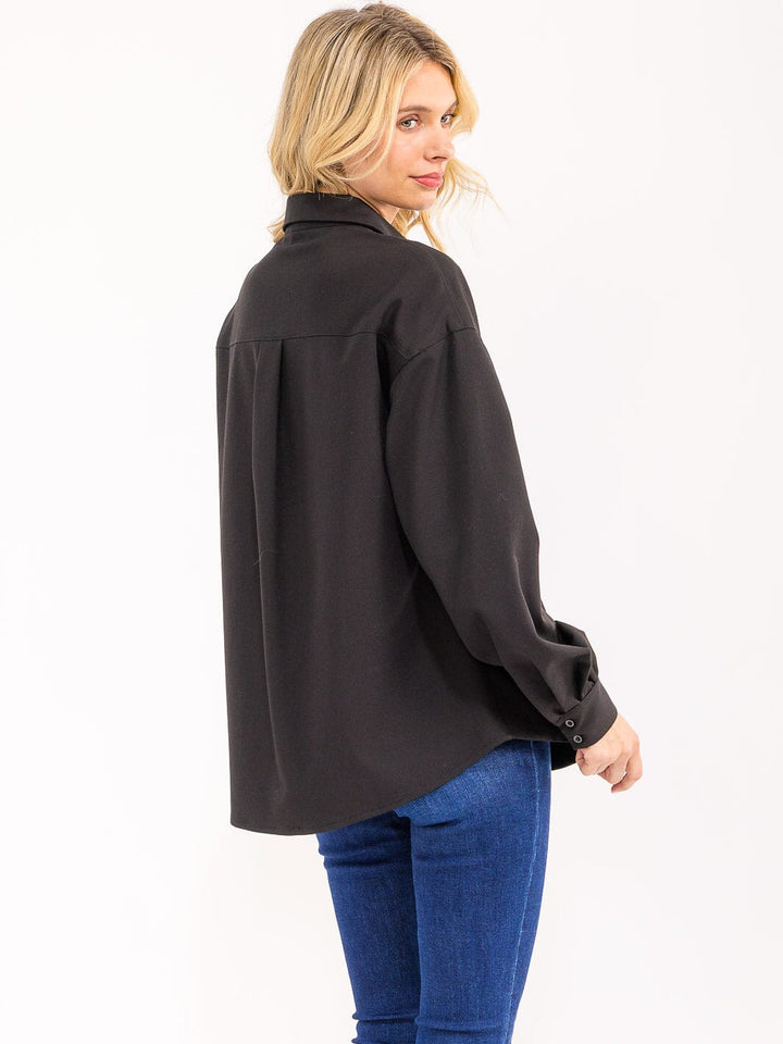 WOMENS'S LONG SLEEVE BUTTON CLOSURE FRONT SHIMMER POCKETS SHIRT