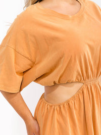 PLUS SIZE SHORT SLEEVE FRONT POCKETS CUT OUT MINI DRESS
