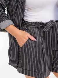 PLUS SIZE LONG SLEEVE CARDIGAN & ELASTIC WAIST SHORTS STRIPES 2PC. SET