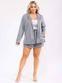 PLUS SIZE LONG SLEEVE CARDIGAN & ELASTIC WAIST SHORTS STRIPES 2PC. SET