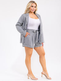 PLUS SIZE LONG SLEEVE CARDIGAN & ELASTIC WAIST SHORTS STRIPES 2PC. SET