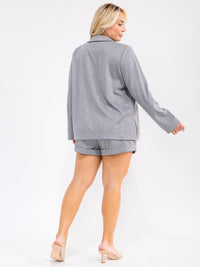 PLUS SIZE LONG SLEEVE CARDIGAN & ELASTIC WAIST SHORTS STRIPES 2PC. SET