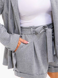 PLUS SIZE LONG SLEEVE CARDIGAN & ELASTIC WAIST SHORTS STRIPES 2PC. SET