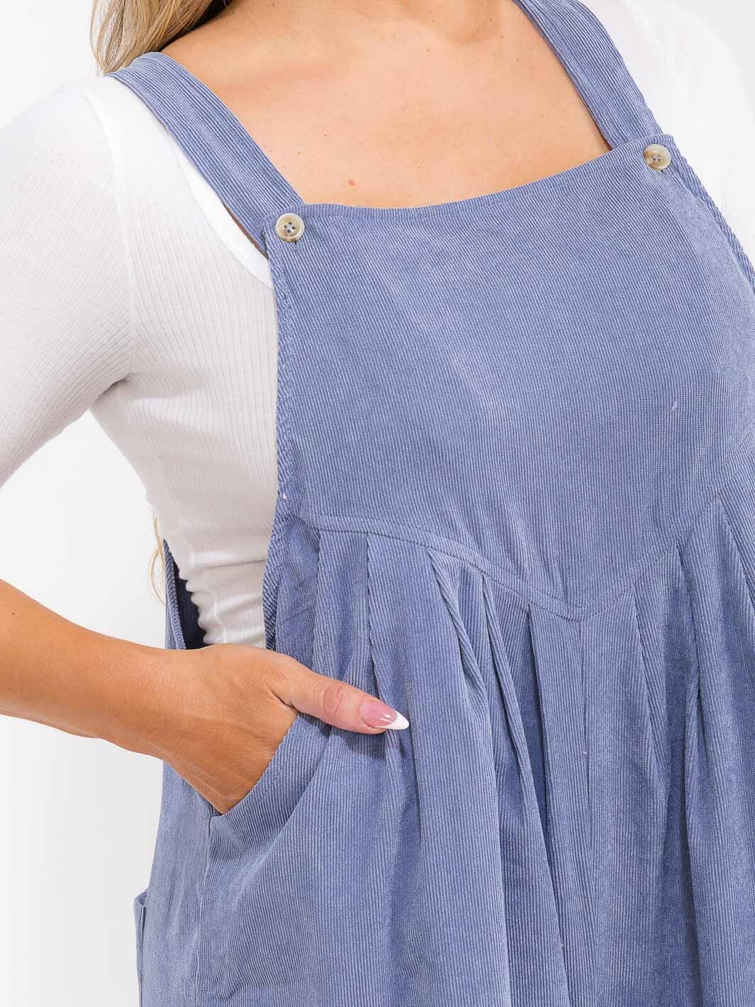 PLUS SIZE SLEEVELESS SQUARE NECK POCKETS WIDE LEG CORDUROY JUMPSUIT