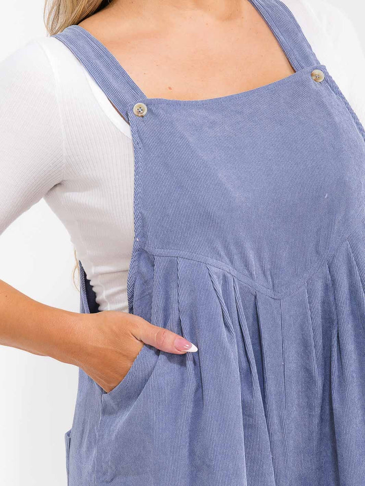 PLUS SIZE SLEEVELESS SQUARE NECK POCKETS WIDE LEG CORDUROY JUMPSUIT