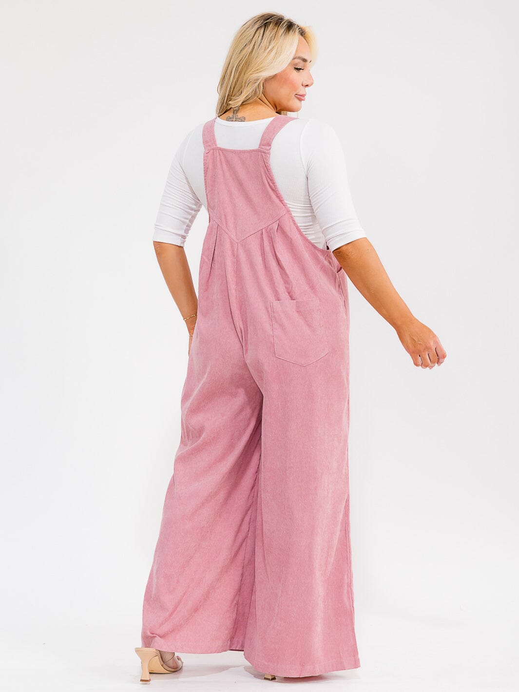 PLUS SIZE SLEEVELESS SQUARE NECK POCKETS WIDE LEG CORDUROY JUMPSUIT