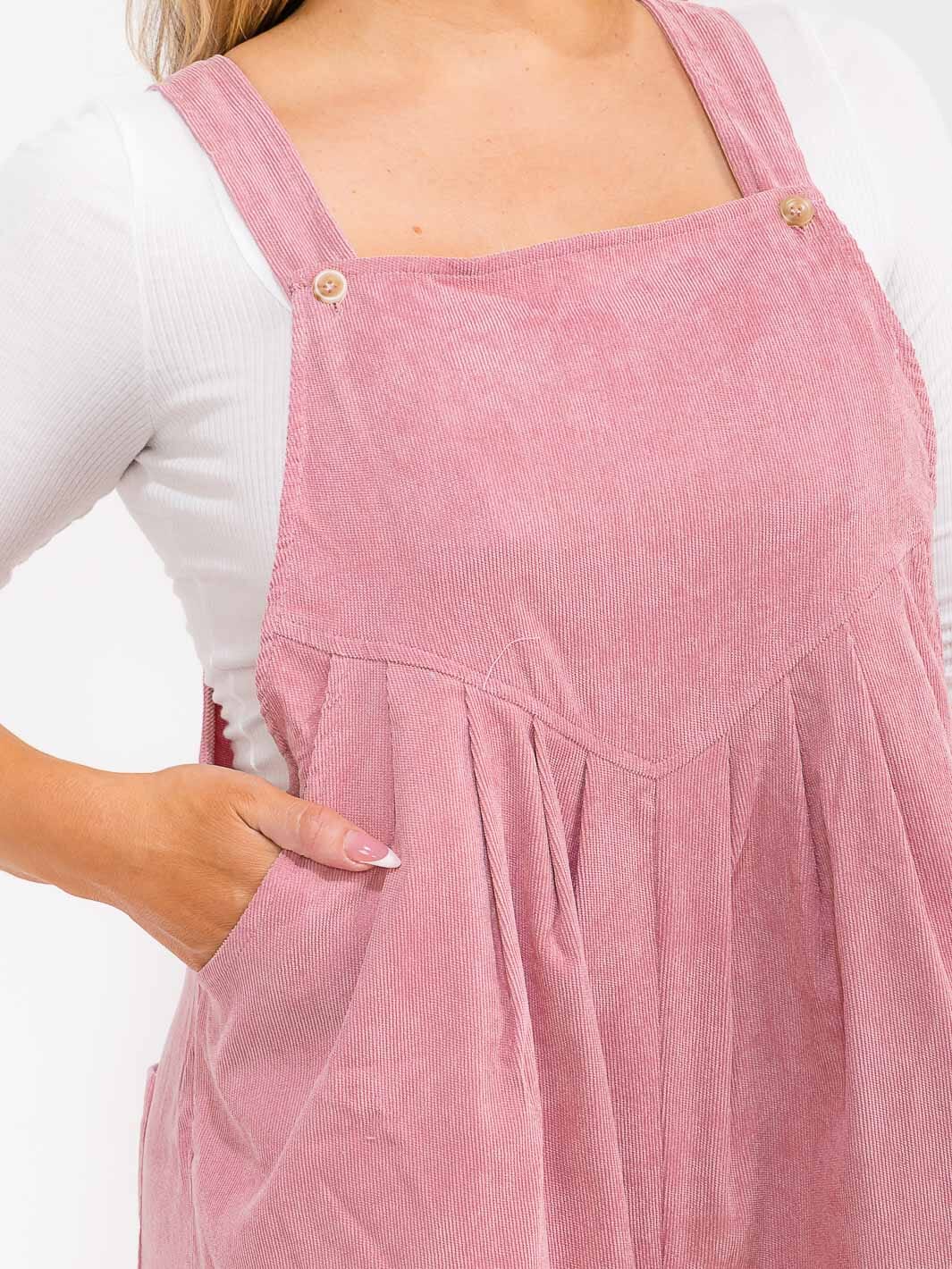 PLUS SIZE SLEEVELESS SQUARE NECK POCKETS WIDE LEG CORDUROY JUMPSUIT