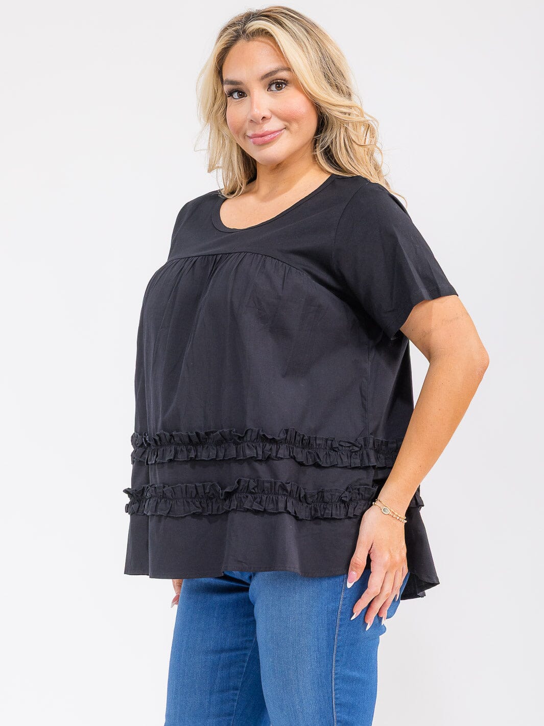PLUS SIZE SHORT SLEEVE RUFFLE TUNIC TOP