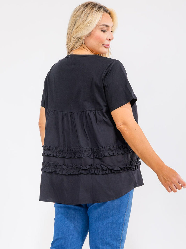 PLUS SIZE SHORT SLEEVE RUFFLE TUNIC TOP