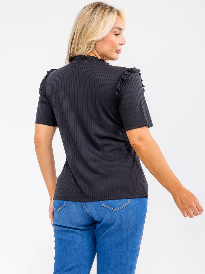 PLUS SIZE SHORT SLEEVE RUFFLE RIBBED TOP