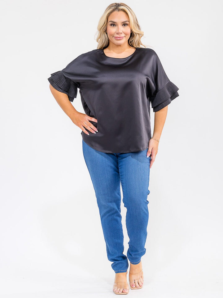 PLUS SIZE SHORT RUFFLE SLEEVE SOLID BLOUSE