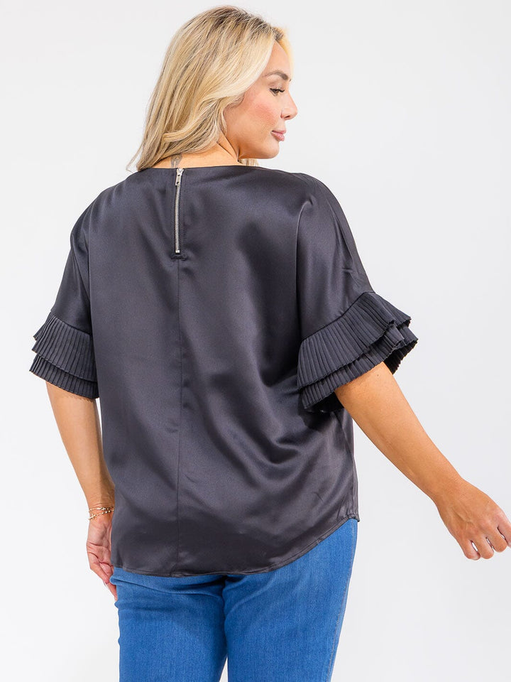 PLUS SIZE SHORT RUFFLE SLEEVE SOLID BLOUSE