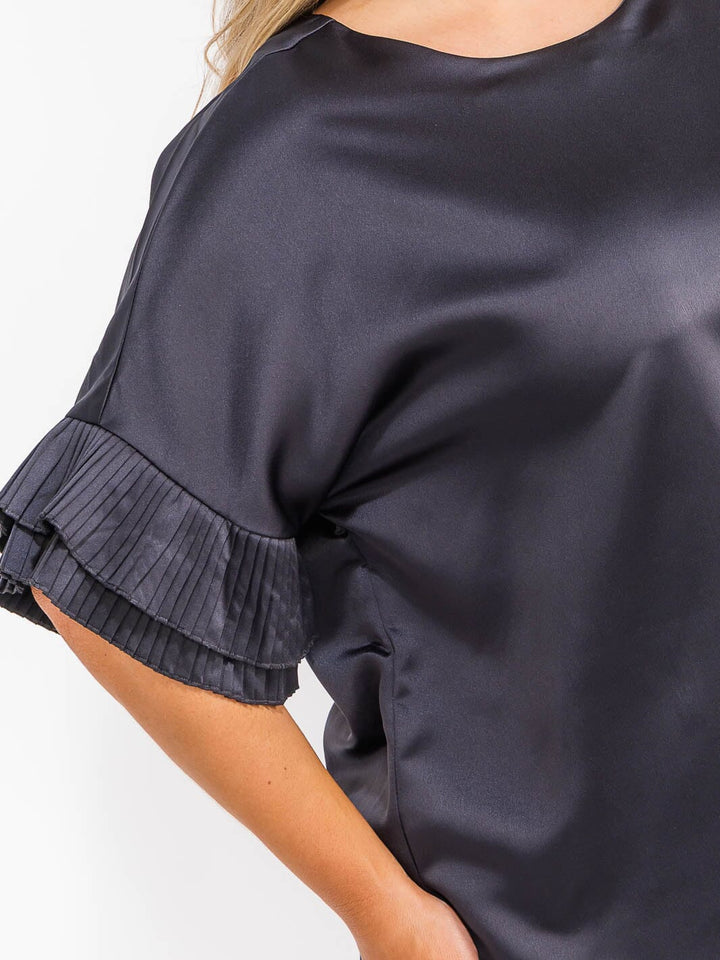 PLUS SIZE SHORT RUFFLE SLEEVE SOLID BLOUSE